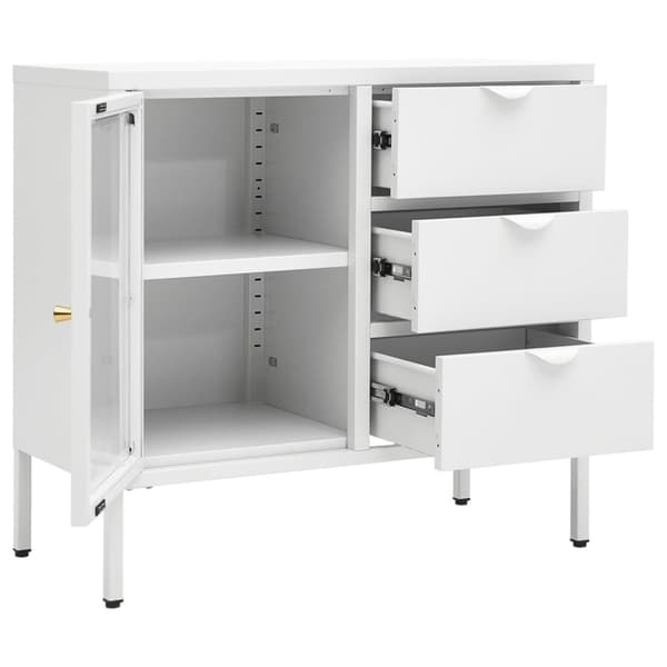 Skänk vit 75x35x70 cm stål och härdat glas