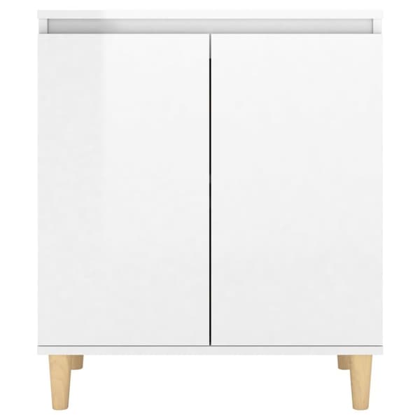 Skänk massiva träben vit högglans 60x35x70 cm konstruerat trä
