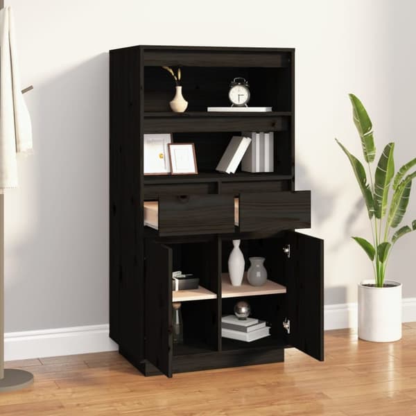 højskab 60x40x116,5 cm massivt fyrretræ sort