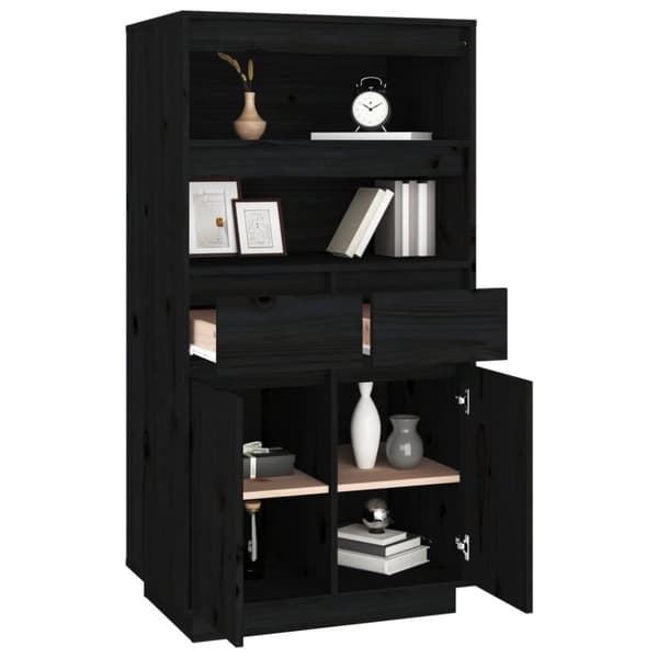 højskab 60x40x116,5 cm massivt fyrretræ sort