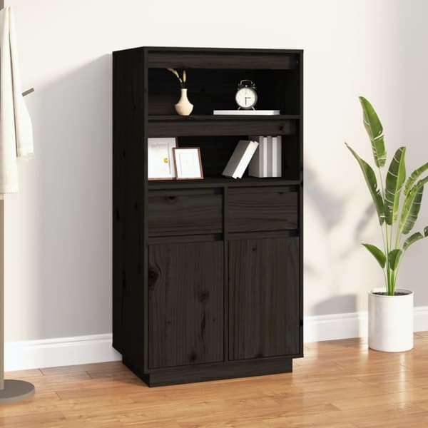 højskab 60x40x116,5 cm massivt fyrretræ sort