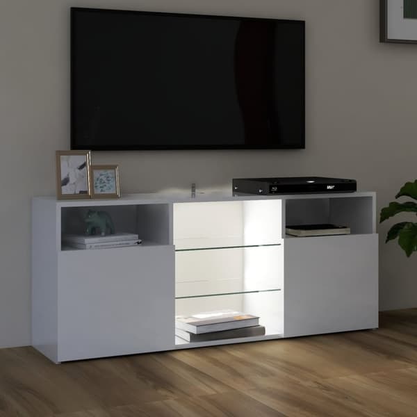 tv-skab med LED-lys 120x30x50 cm hvid højglans