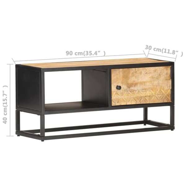tv-skab med udskåret låge 90x30x40 cm ru mangotræ