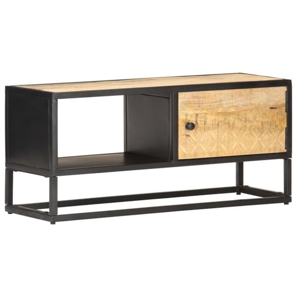 tv-skab med udskåret låge 90x30x40 cm ru mangotræ