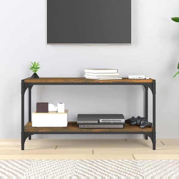 tv-bord 80x33x41 cm konstrueret træ og stål røget egetræsfarve
