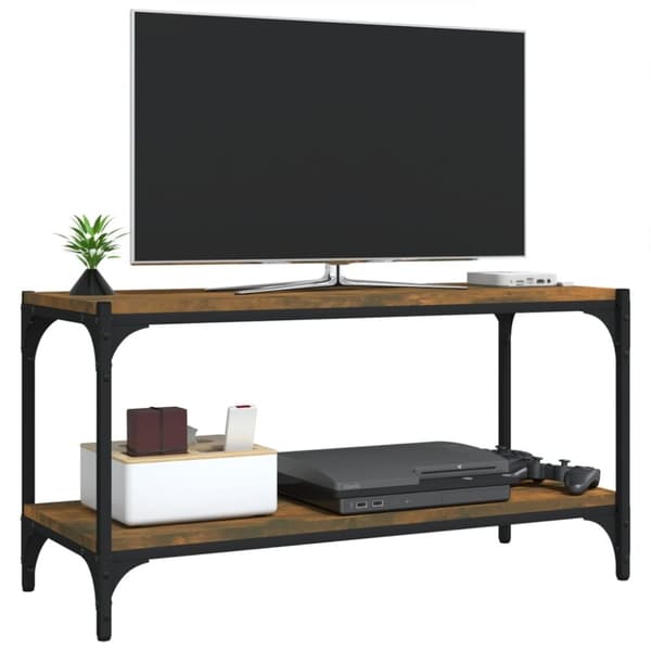 tv-bord 80x33x41 cm konstrueret træ og stål røget egetræsfarve