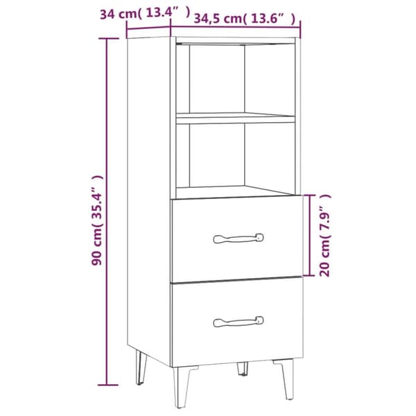 skænk 34,5x34x90 cm konstrueret træ hvid højglans