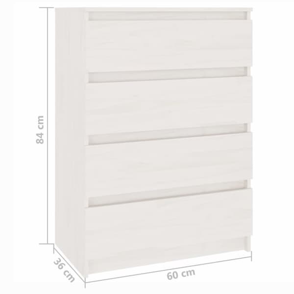kommode 60x36x84 cm massivt fyrretræ hvid