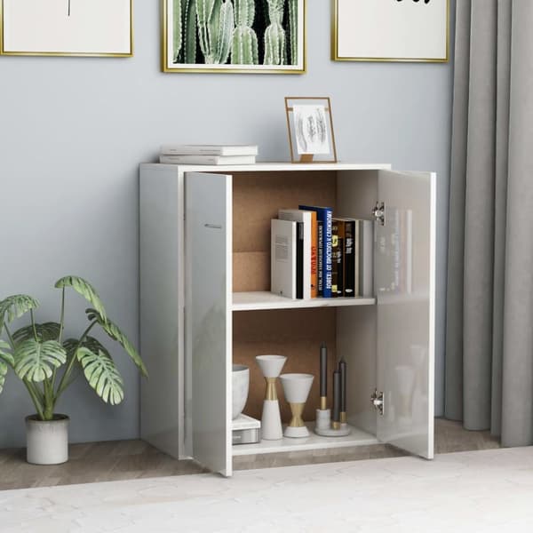 skænk 60x30x75 cm konstrueret træ hvid højglans