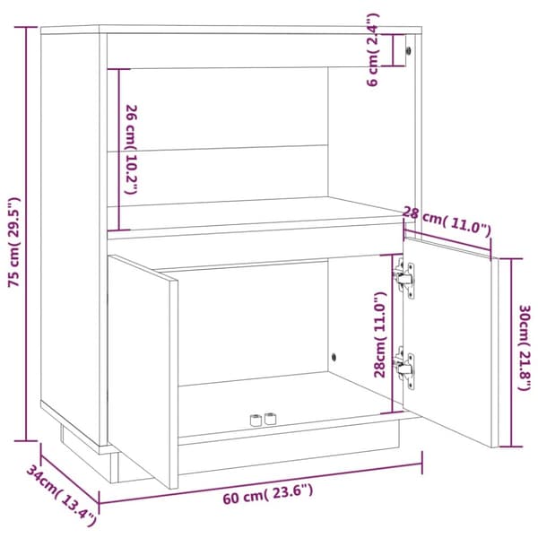 skænk 60x34x75 cm massivt fyrretræ hvid