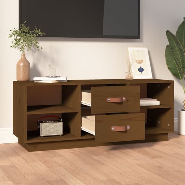 tv-bord 100x34x40 cm massivt fyrretræ gyldenbrun