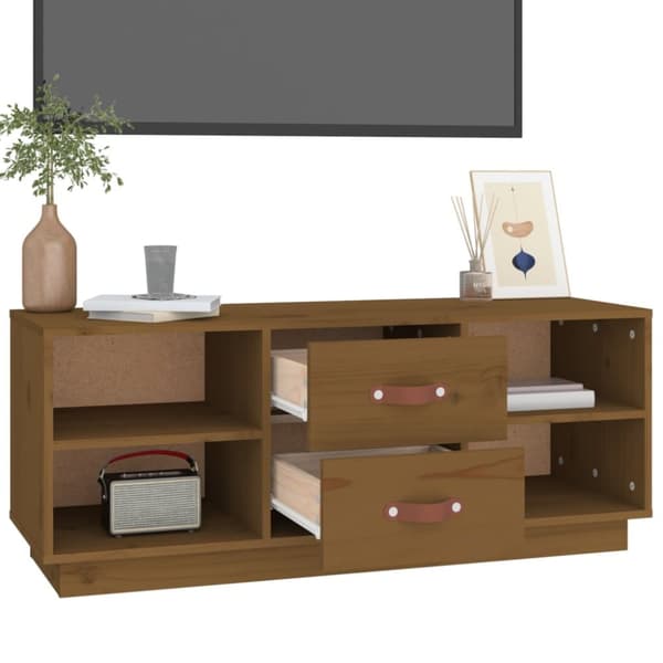 tv-bord 100x34x40 cm massivt fyrretræ gyldenbrun
