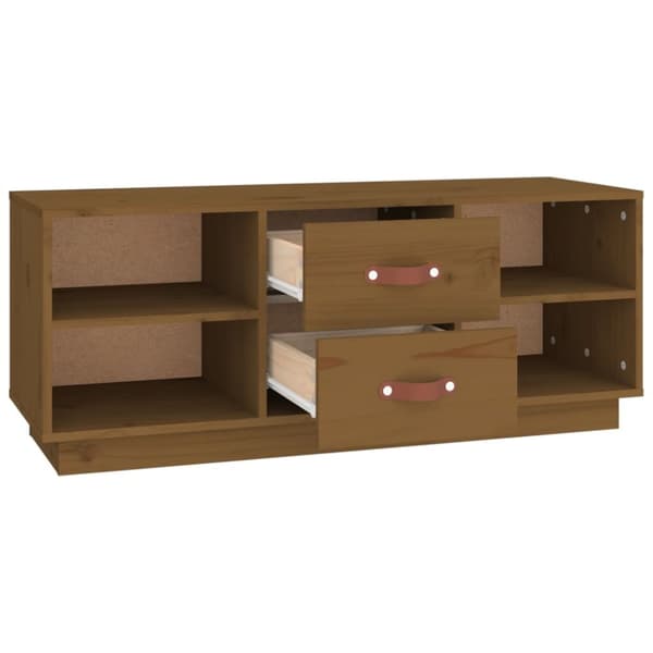 tv-bord 100x34x40 cm massivt fyrretræ gyldenbrun