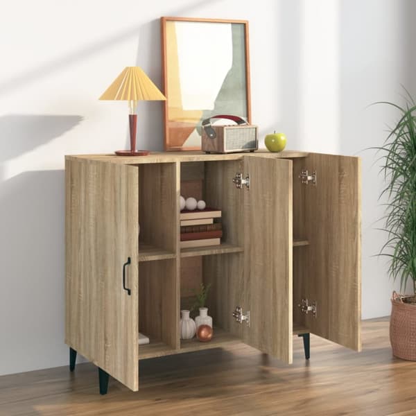 skab 90x34x80 cm konstrueret træ røget egetræsfarve