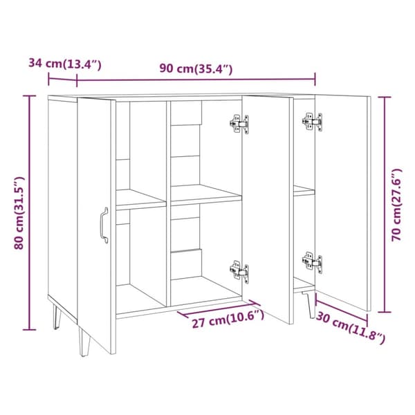 skab 90x34x80 cm konstrueret træ røget egetræsfarve