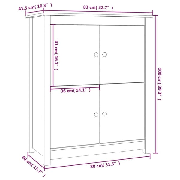 skænk 83x41,5x100 cm massivt fyrretræ sort
