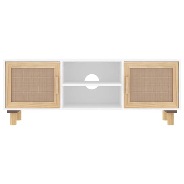 tv-bord 105x30x40 cm massivt fyrretræ og naturlig rattan hvid