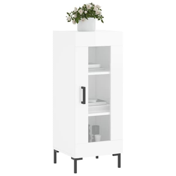 skænk 34,5x34x90 cm konstrueret træ hvid højglans
