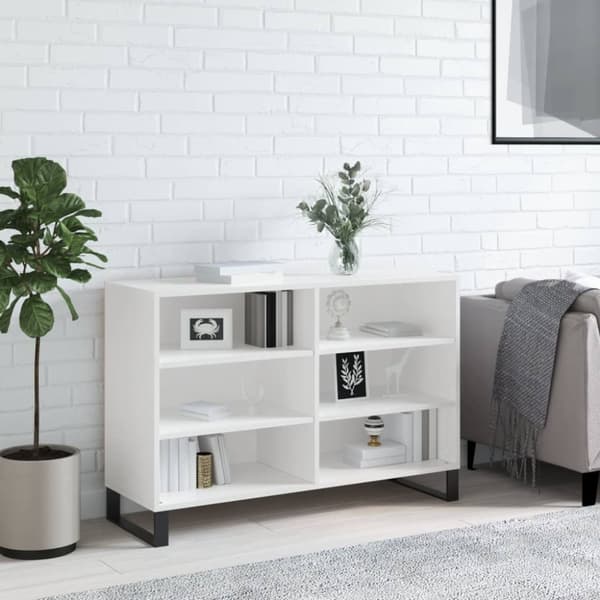 skænk 103,5x35x70 cm konstrueret træ hvid højglans