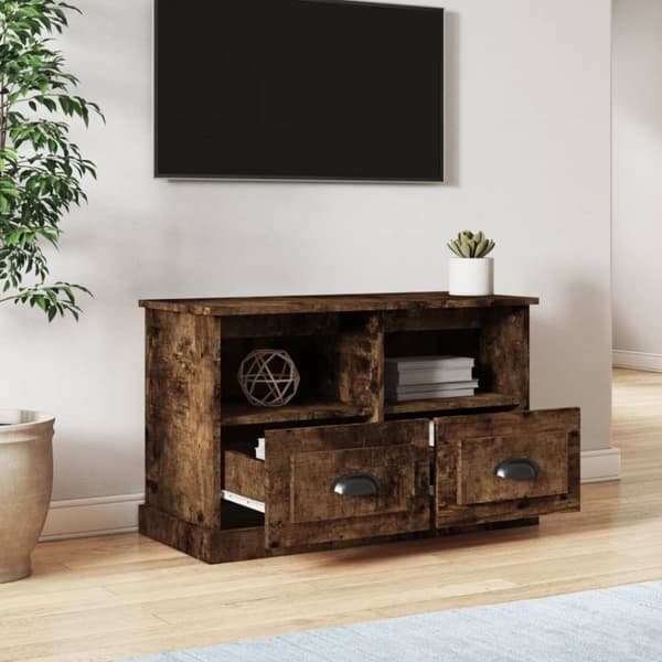 TV-skåp rökfärgad ek 80x35x50 cm konstruerat trä