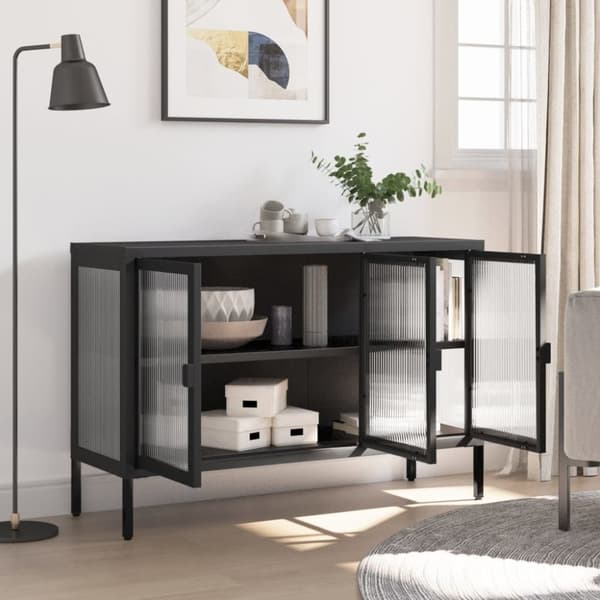 Skänk svart 105x35x70 cm glas och stål