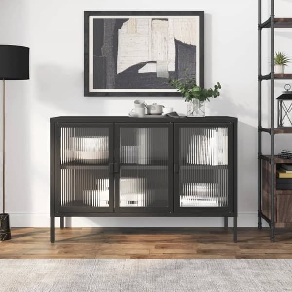 Skänk svart 105x35x70 cm glas och stål