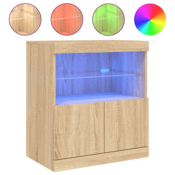 Senkki LED-valoilla Sonoma-tammi 60x37x67 cm