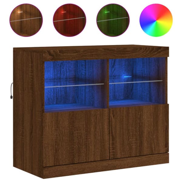 skænk med LED-lys 81x37x67 cm brun egetræsfarve