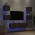 Miniatyrbillede 4 af 10: tv-møbel til væg 6 dele med LED-lys konstrueret træ brunt eg