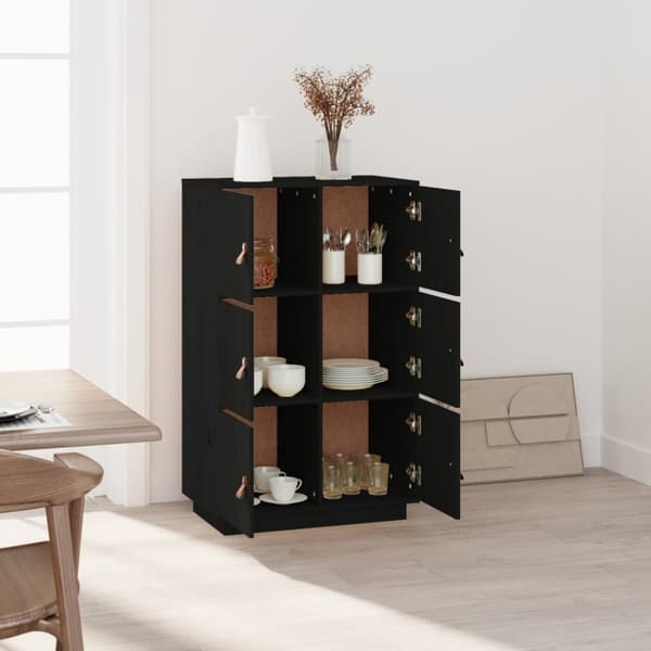 højskab 67x40x108,5 cm massivt fyrretræ sort
