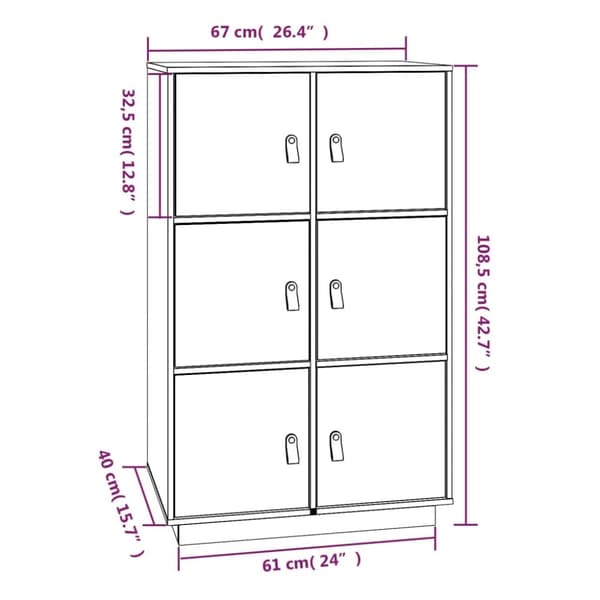 højskab 67x40x108,5 cm massivt fyrretræ sort