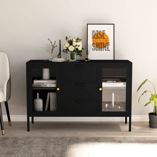 Senkki musta 105x35x70 cm teräs ja karkaistu lasi