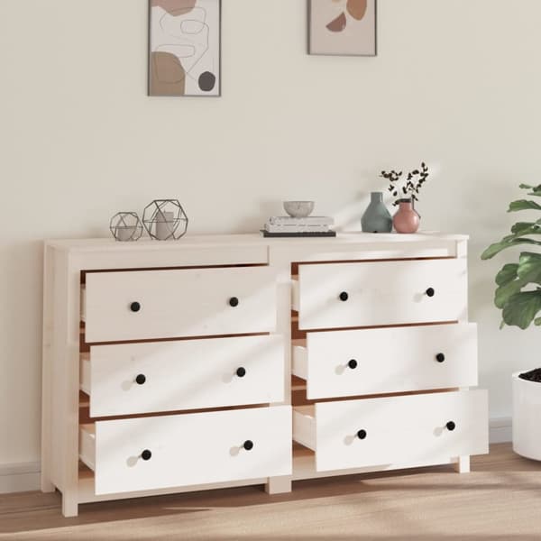 skænk 140x35x80 cm massivt fyrretræ hvid