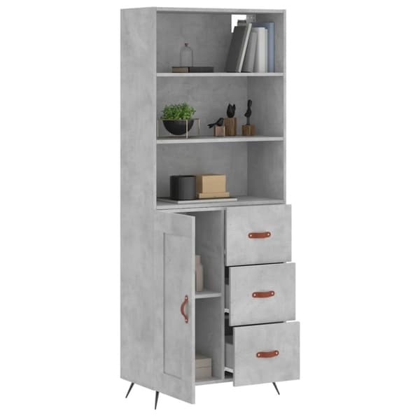 Kaappi betoninharmaa 69,5x34x180 cm tekninen puu