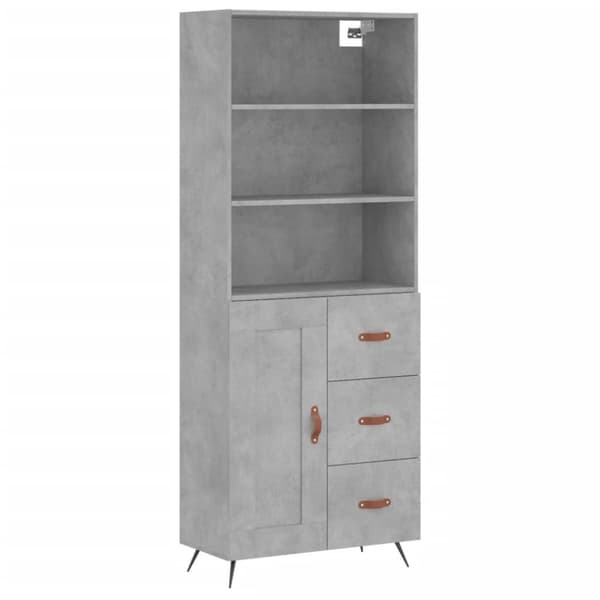 Kaappi betoninharmaa 69,5x34x180 cm tekninen puu