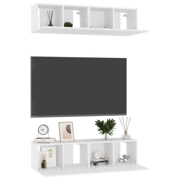 Tv-bänk set 4 st vit 60x30x30 cm konstruerat trä