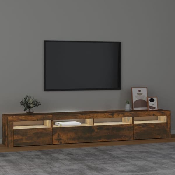 tv-skab med LED-lys 240x35x40 cm røget egetræ