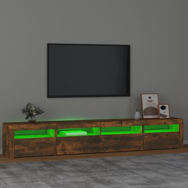 tv-skab med LED-lys 240x35x40 cm røget egetræ