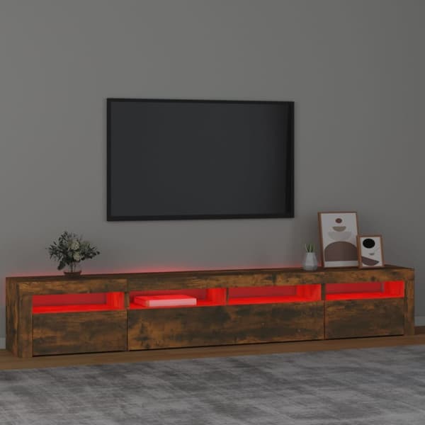 tv-skab med LED-lys 240x35x40 cm røget egetræ