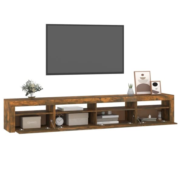 tv-skab med LED-lys 240x35x40 cm røget egetræ