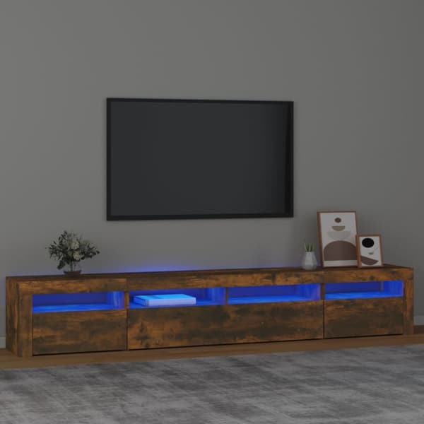 tv-skab med LED-lys 240x35x40 cm røget egetræ