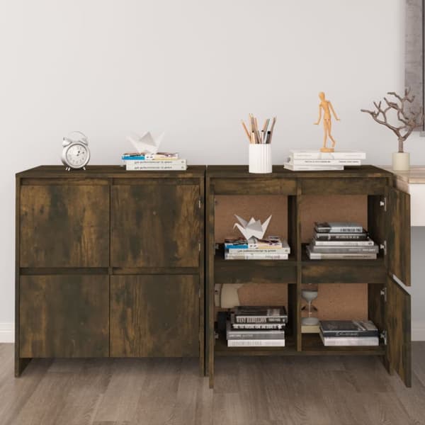 skænke 2 stk. 70x41x75 cm konstrueret træ røget egetræsfarve