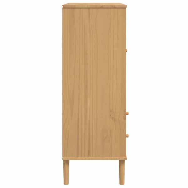 skænk SENJA 90x40x112 cm rattan-look massivt fyrretræ brun