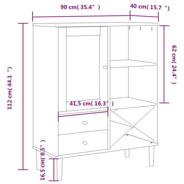 skænk SENJA 90x40x112 cm rattan-look massivt fyrretræ brun