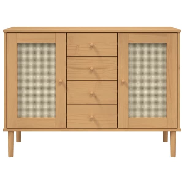 skænk SENJA 112x40x80 cm rattan-look massivt fyrretræ brun