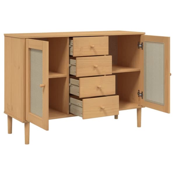 skænk SENJA 112x40x80 cm rattan-look massivt fyrretræ brun