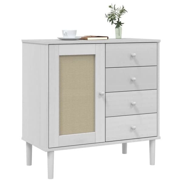 skænk SENJA 80x40x80 cm rattan-look massivt fyrretræ hvid