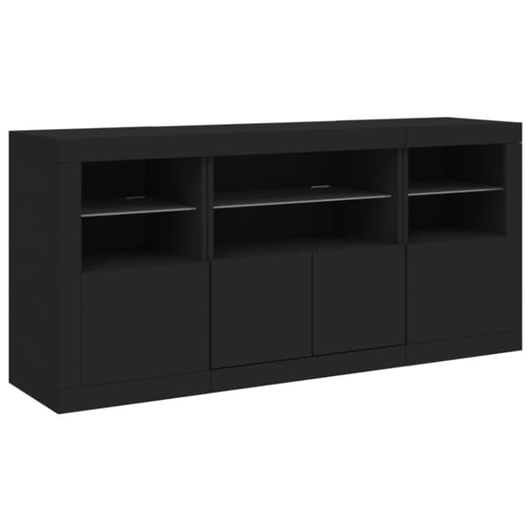 skænk med LED-lys 142,5x37x67 cm sort