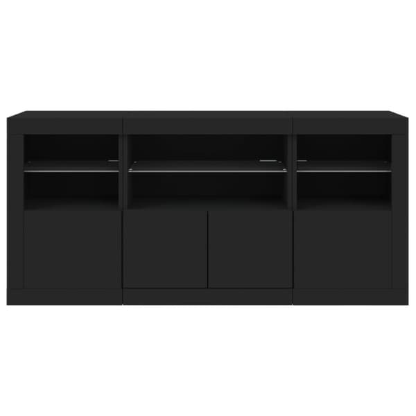 skænk med LED-lys 142,5x37x67 cm sort
