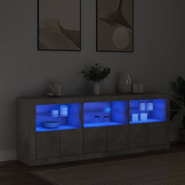 skænk med LED-lys 181,5x37x67 cm betongrå
